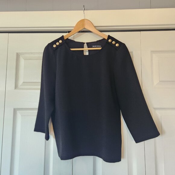 MADEWELL et SEZANE Colette Blouse Gold Buttons Black Top Shirt - Picture 2 of 11